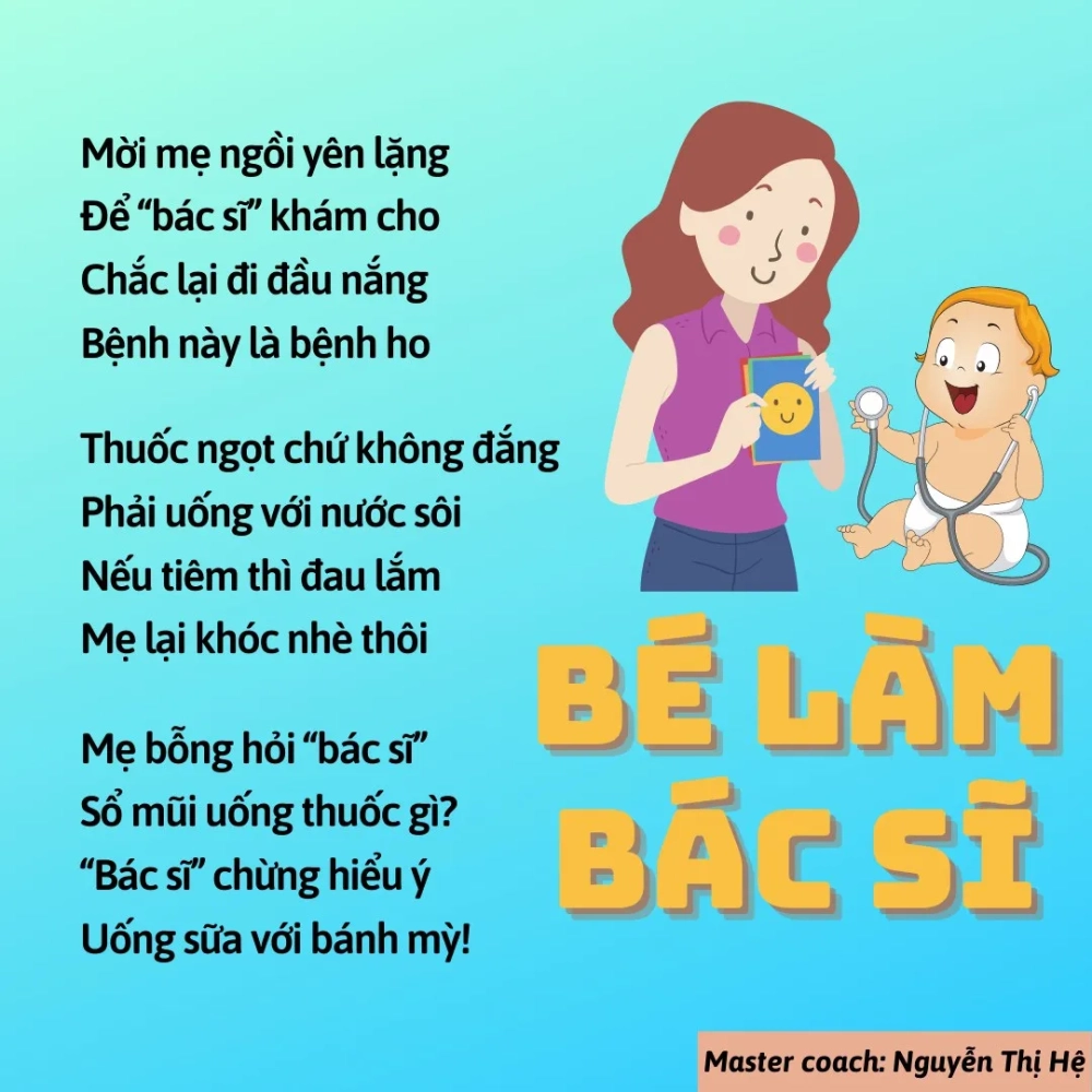 Em bé tập đọc bài vè đồng dao về nghề nghiệp bác sĩ